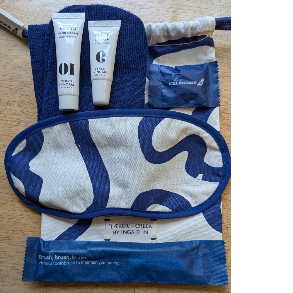 Icelandair Inga Elin Laekur Creek Amenity Kit Verso Skincare Blue Pouch NEW